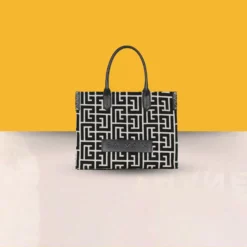 B Army 42 Monogrammed Leather Tote Bag With Dust Bag (Black-590)